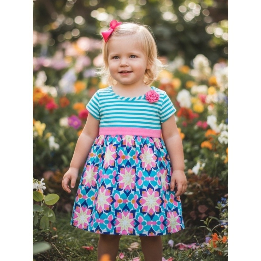 Healthtex Toddler‎ GIRLS KNIT FLOWERS STRIPES DRESS SIZE 18 MONTHS Pink Floral